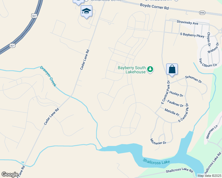 map of restaurants, bars, coffee shops, grocery stores, and more near Crenshaw Court in Middletown