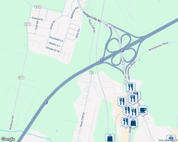 map of restaurants, bars, coffee shops, grocery stores, and more near 2009 Rock Cliff Drive in Martinsburg