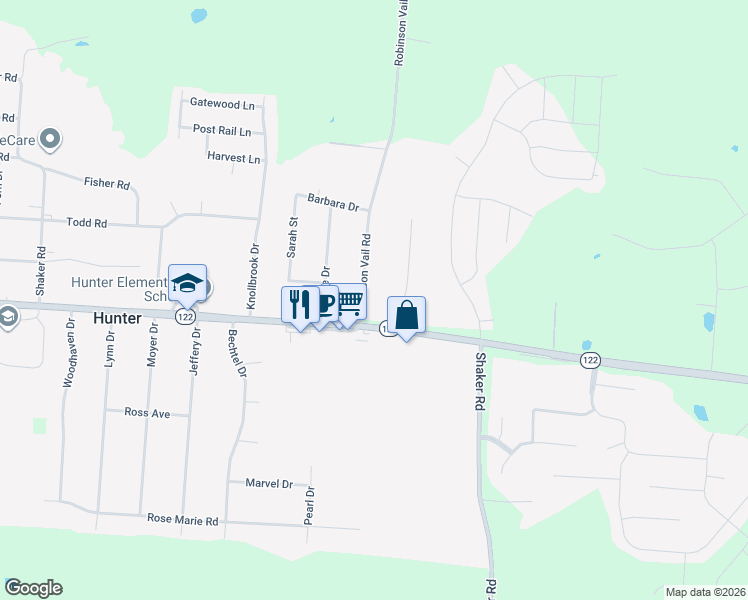 map of restaurants, bars, coffee shops, grocery stores, and more near 3562 Robinson Vail Rd in Franklin