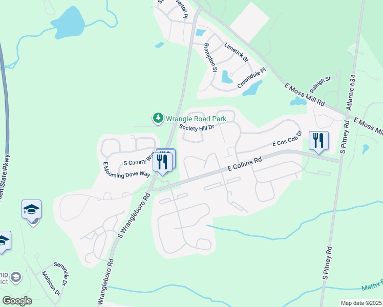 map of restaurants, bars, coffee shops, grocery stores, and more near 106 Cherokee Drive in Galloway