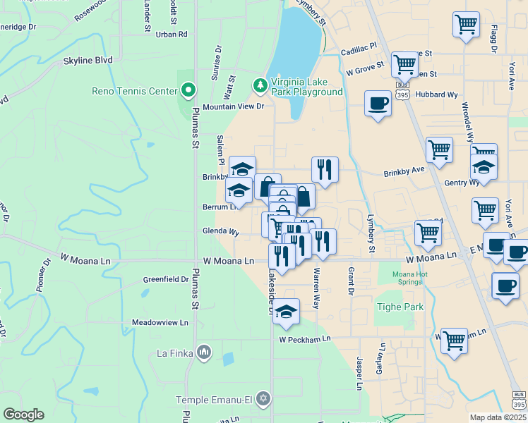 map of restaurants, bars, coffee shops, grocery stores, and more near 954 Berrum Lane in Reno