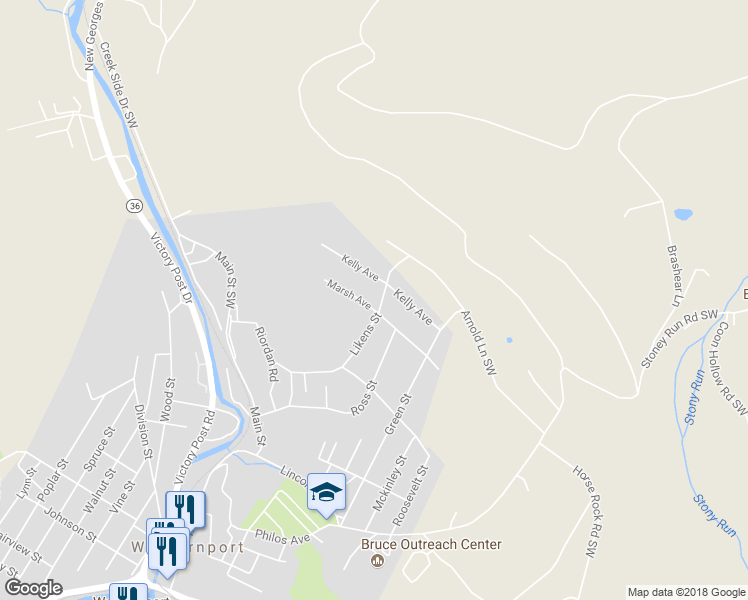 map of restaurants, bars, coffee shops, grocery stores, and more near 198 Marsh Avenue in Westernport