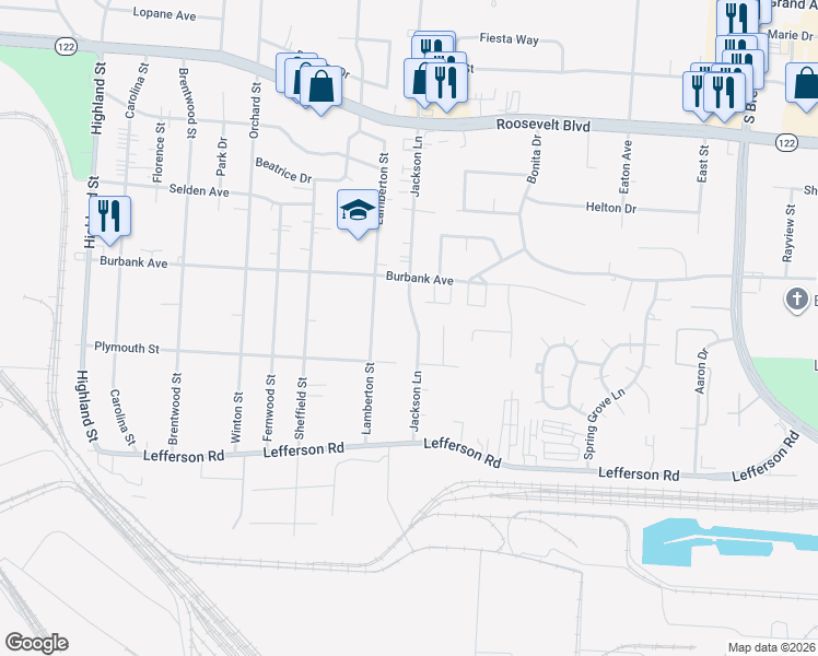 map of restaurants, bars, coffee shops, grocery stores, and more near 2002 Jackson Lane in Middletown