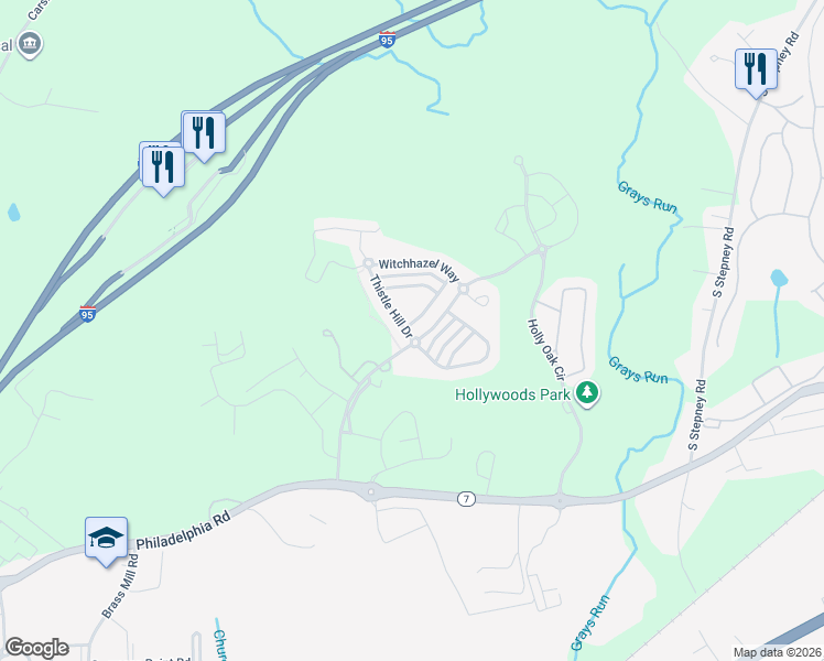 map of restaurants, bars, coffee shops, grocery stores, and more near 601 Possum Trot Way in Aberdeen