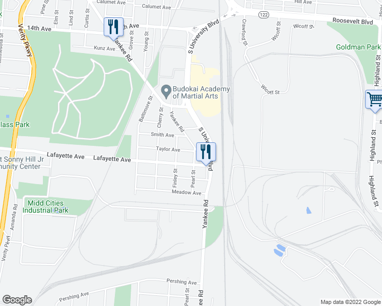 map of restaurants, bars, coffee shops, grocery stores, and more near 1706 Taylor Avenue in Middletown