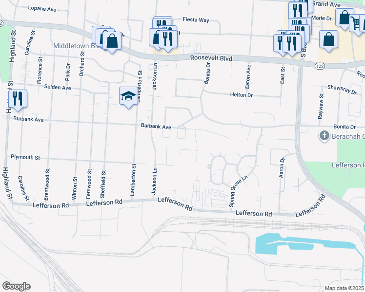 map of restaurants, bars, coffee shops, grocery stores, and more near 3737 Lacy Court in Middletown