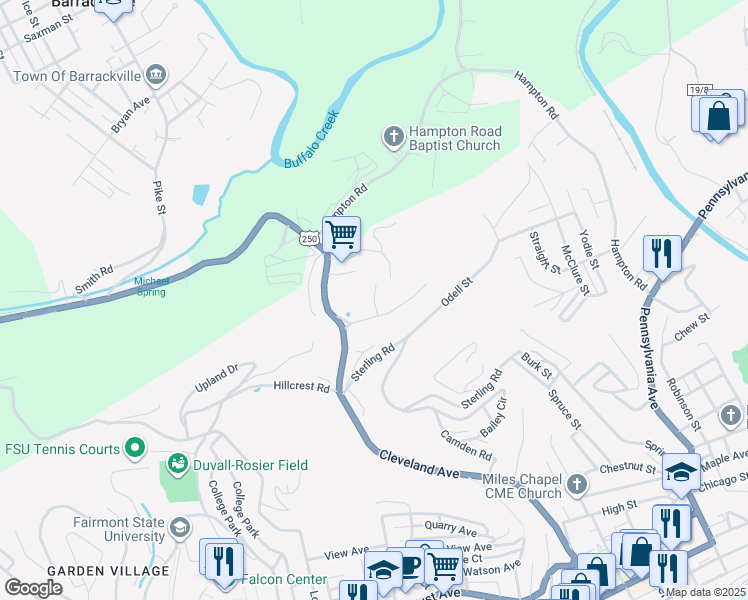 map of restaurants, bars, coffee shops, grocery stores, and more near 6-16 Bonasso Dr in Fairmont