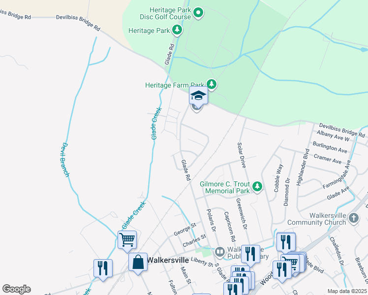 map of restaurants, bars, coffee shops, grocery stores, and more near 200 Silver Stone Drive in Walkersville