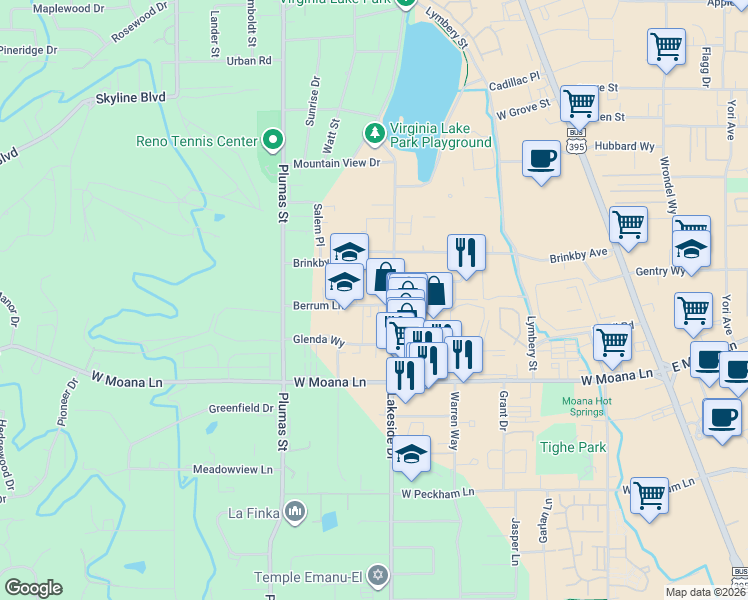 map of restaurants, bars, coffee shops, grocery stores, and more near in Reno