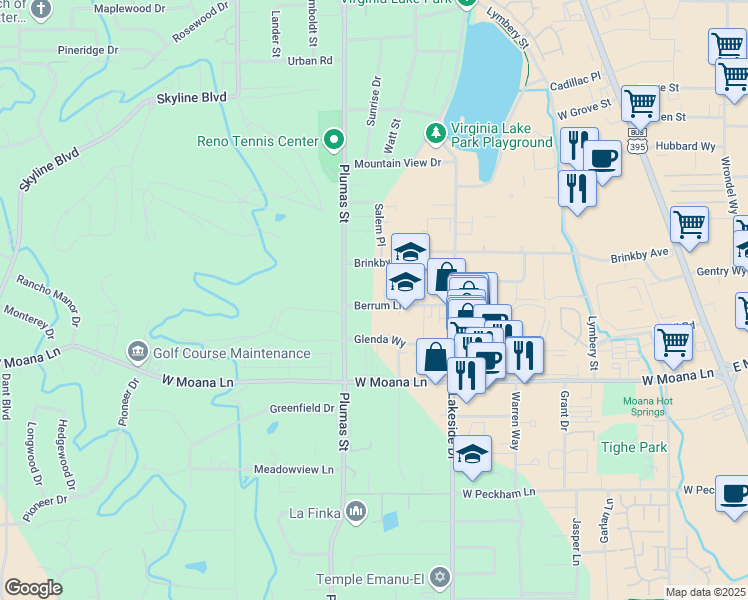 map of restaurants, bars, coffee shops, grocery stores, and more near 1200 Berrum Lane in Reno