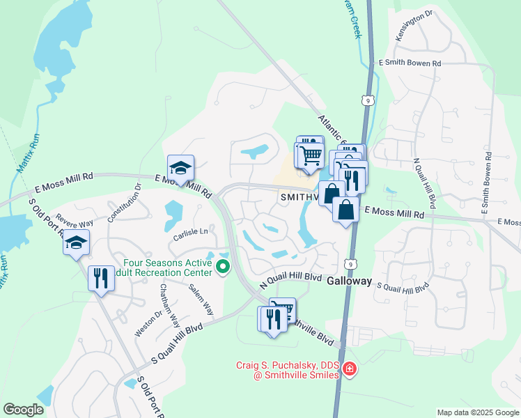 map of restaurants, bars, coffee shops, grocery stores, and more near 622 East Lake Front Circle in Galloway