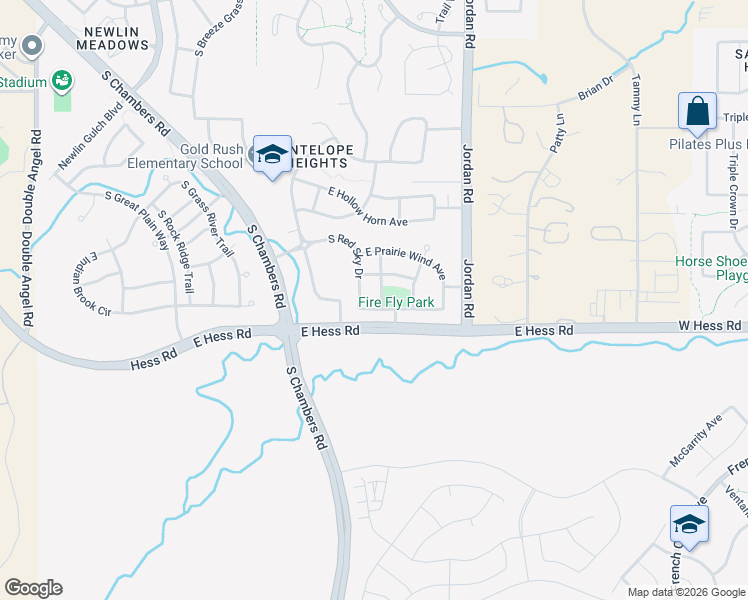 map of restaurants, bars, coffee shops, grocery stores, and more near 16582 East Fire Fly Avenue in Parker