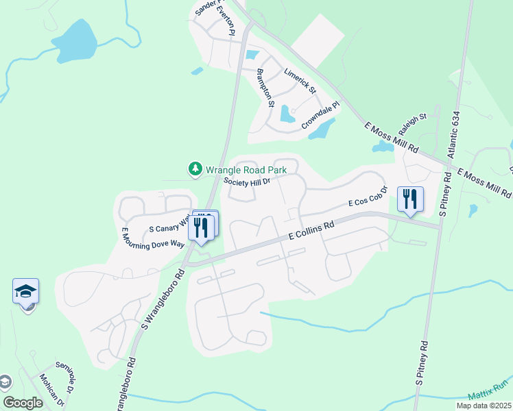 map of restaurants, bars, coffee shops, grocery stores, and more near 40 Cherokee Drive in Galloway