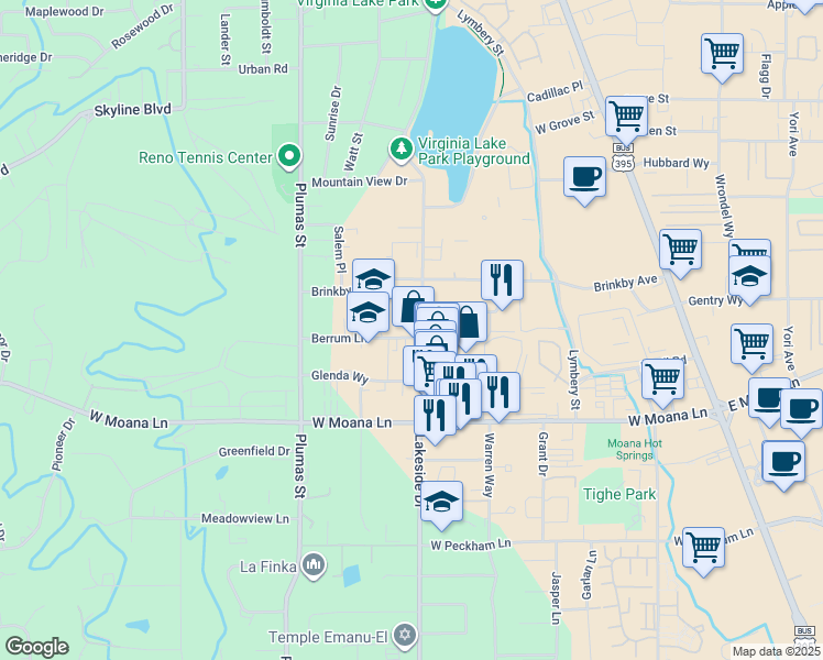 map of restaurants, bars, coffee shops, grocery stores, and more near in Reno