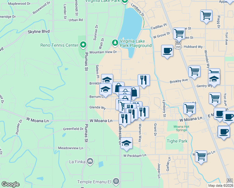 map of restaurants, bars, coffee shops, grocery stores, and more near in Reno