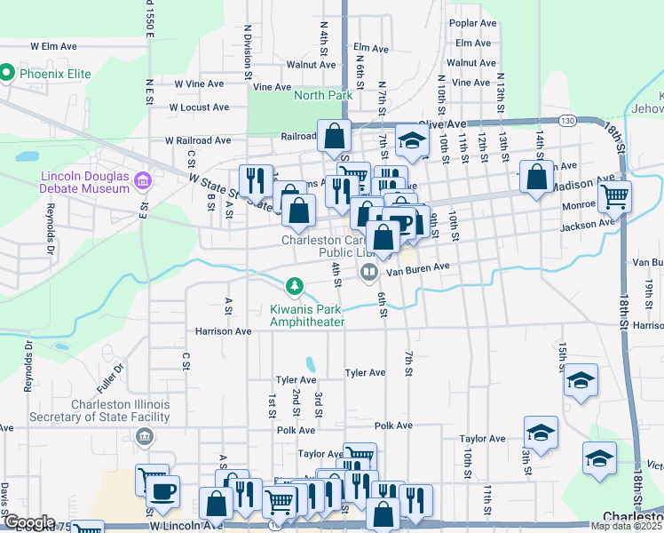map of restaurants, bars, coffee shops, grocery stores, and more near 214-398 Van Buren Avenue in Charleston