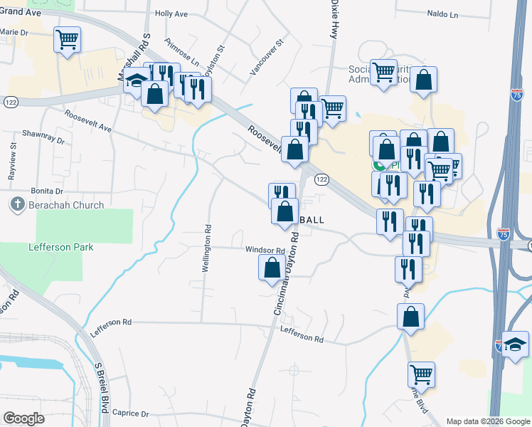 map of restaurants, bars, coffee shops, grocery stores, and more near 5008 Roosevelt Avenue in Middletown