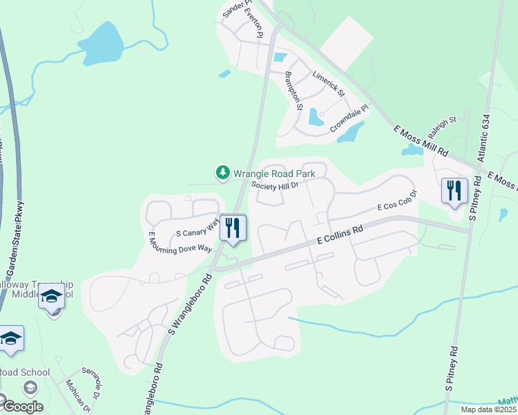 map of restaurants, bars, coffee shops, grocery stores, and more near 39 Iroquois Drive in Absecon