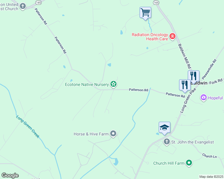 map of restaurants, bars, coffee shops, grocery stores, and more near 5650 Patterson Road in Hydes