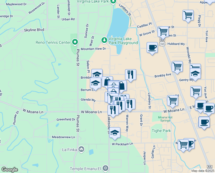 map of restaurants, bars, coffee shops, grocery stores, and more near in Reno