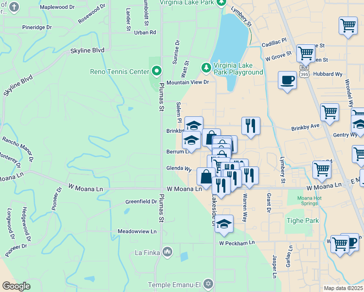 map of restaurants, bars, coffee shops, grocery stores, and more near 1200 Berrum Lane in Reno