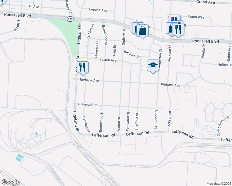 map of restaurants, bars, coffee shops, grocery stores, and more near 3005 Plymouth Street in Middletown