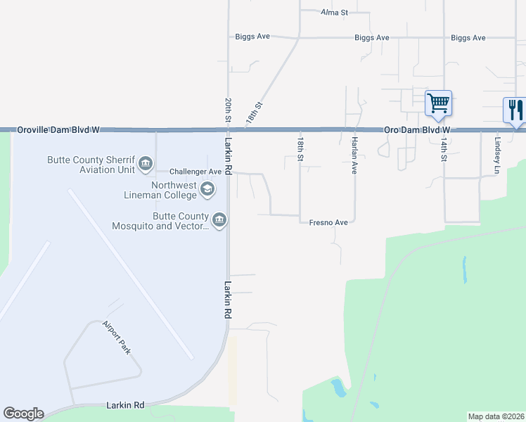 map of restaurants, bars, coffee shops, grocery stores, and more near 74 Magnesio Street in Oroville