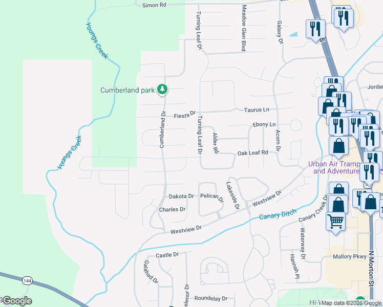 map of restaurants, bars, coffee shops, grocery stores, and more near 1632 Turning Leaf Drive in Franklin