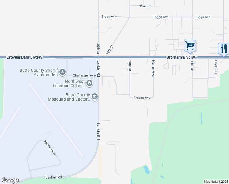 map of restaurants, bars, coffee shops, grocery stores, and more near 74 Magnesio Street in Oroville