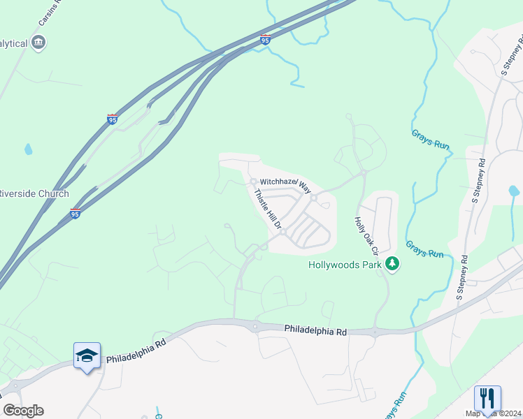 map of restaurants, bars, coffee shops, grocery stores, and more near 4727 Thistle Hill Drive in Aberdeen