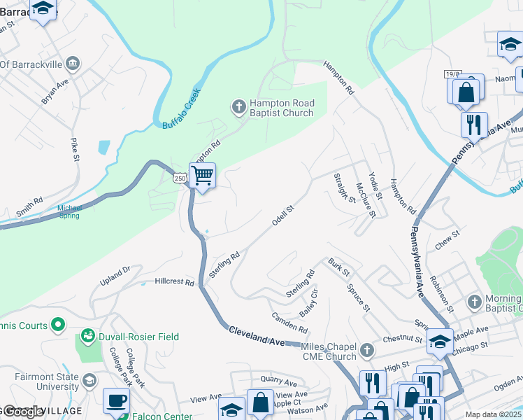 map of restaurants, bars, coffee shops, grocery stores, and more near 16 Bonasso Drive in Fairmont