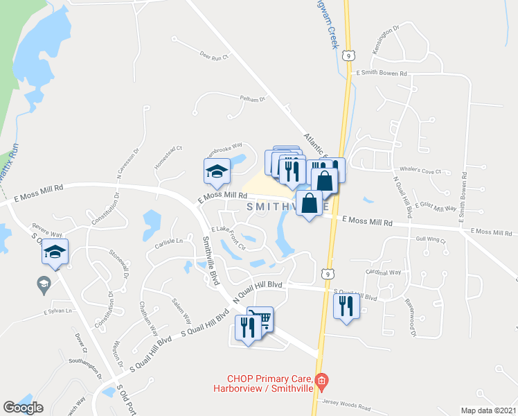 map of restaurants, bars, coffee shops, grocery stores, and more near 186 Meadow Ridge Road in Galloway