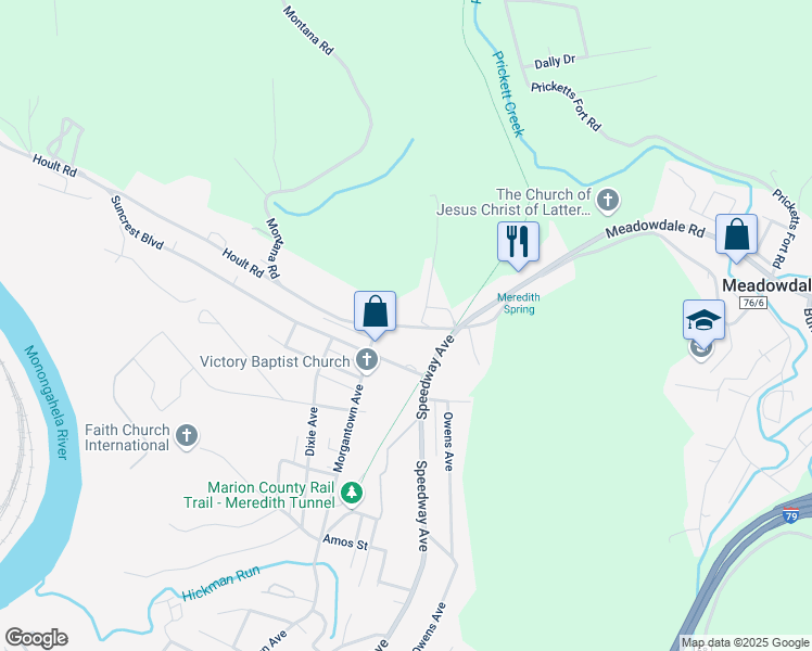 map of restaurants, bars, coffee shops, grocery stores, and more near 1922 Morgantown Ave in Fairmont