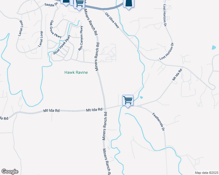 map of restaurants, bars, coffee shops, grocery stores, and more near 6060 Miners Ranch Road in Oroville