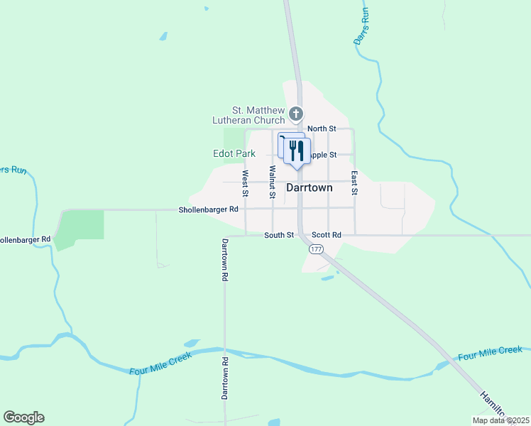 map of restaurants, bars, coffee shops, grocery stores, and more near 3191 Shollenbarger Road in Oxford