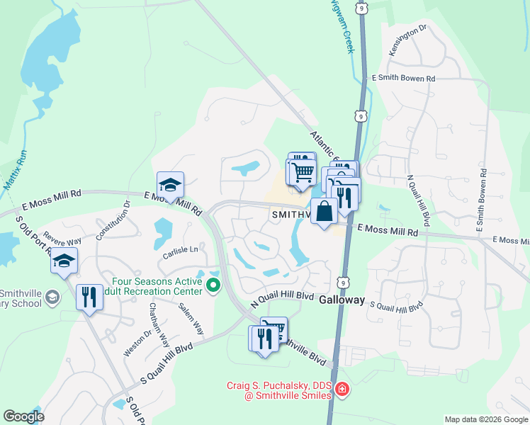 map of restaurants, bars, coffee shops, grocery stores, and more near in Galloway