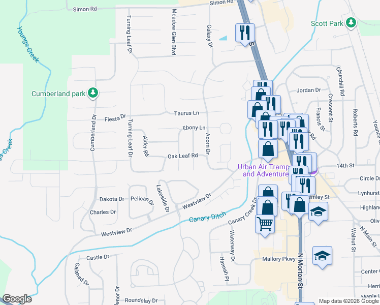 map of restaurants, bars, coffee shops, grocery stores, and more near 1697 Black Oak Lane in Franklin