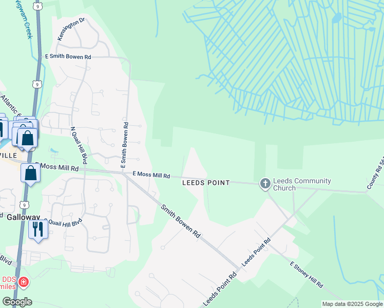 map of restaurants, bars, coffee shops, grocery stores, and more near 8 Eaglewood Drive in Galloway