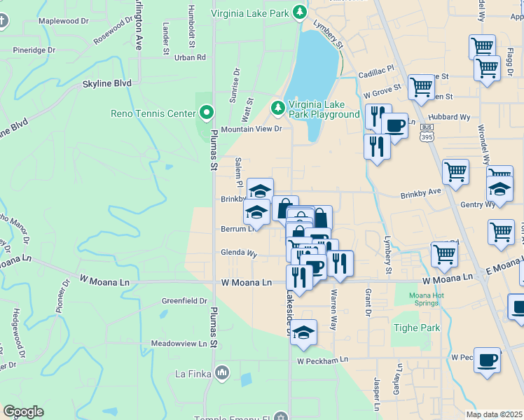 map of restaurants, bars, coffee shops, grocery stores, and more near 1055 Berrum Lane in Reno