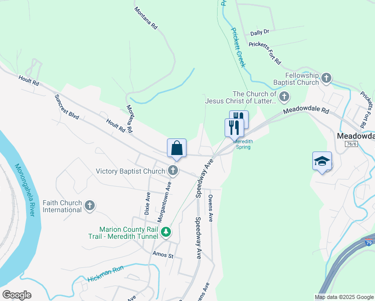map of restaurants, bars, coffee shops, grocery stores, and more near 1922 Morgantown Avenue in Fairmont