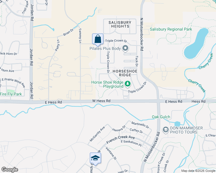 map of restaurants, bars, coffee shops, grocery stores, and more near 17875 Mimosa Street in Parker