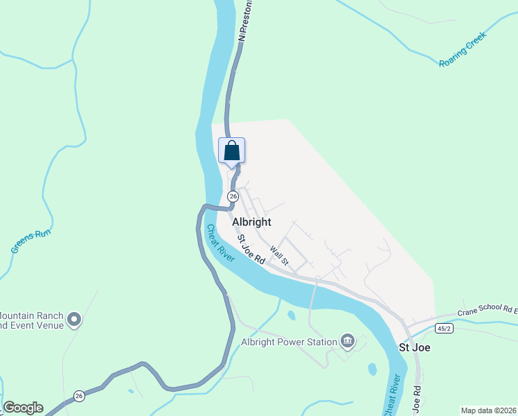 map of restaurants, bars, coffee shops, grocery stores, and more near 77 Main Street in Albright