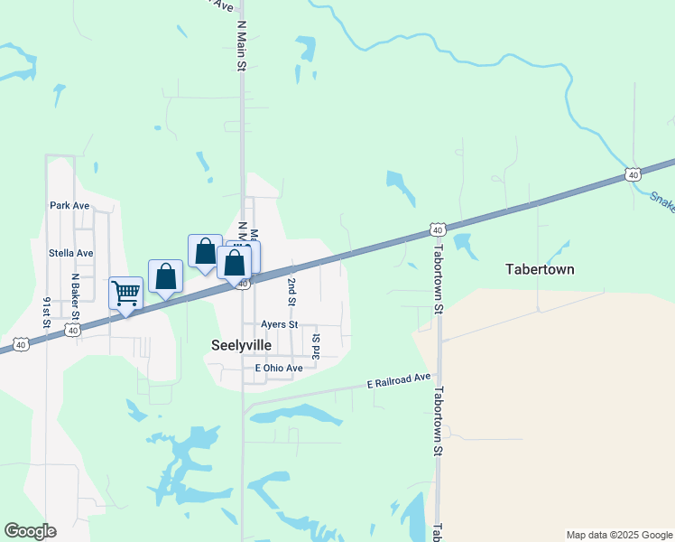 map of restaurants, bars, coffee shops, grocery stores, and more near 10087 U.S. 40 in Terre Haute