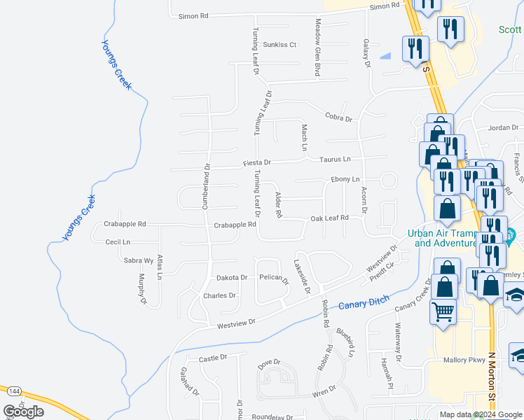 map of restaurants, bars, coffee shops, grocery stores, and more near 1621 Turning Leaf Drive in Franklin