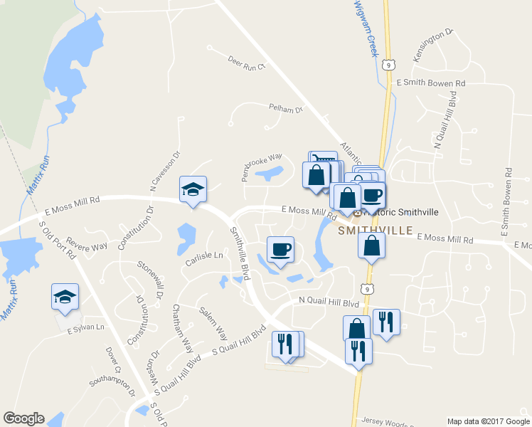 map of restaurants, bars, coffee shops, grocery stores, and more near 122 Meadow Ridge Road in Absecon