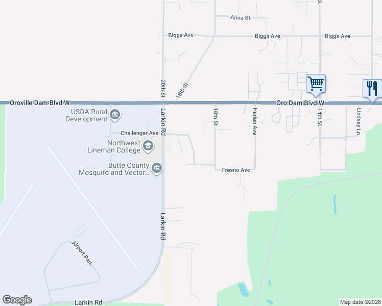 map of restaurants, bars, coffee shops, grocery stores, and more near 27 Mineral Way in Oroville