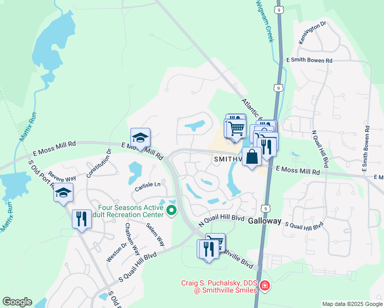 map of restaurants, bars, coffee shops, grocery stores, and more near 122 Meadow Ridge Road in Absecon