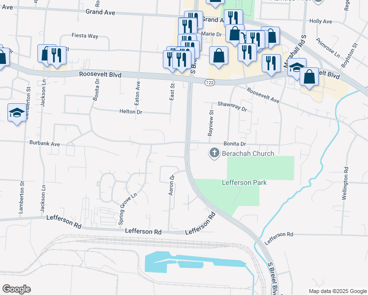 map of restaurants, bars, coffee shops, grocery stores, and more near in Middletown