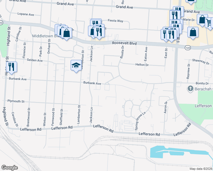 map of restaurants, bars, coffee shops, grocery stores, and more near 1931 Circle Kelly Jo Street in Middletown