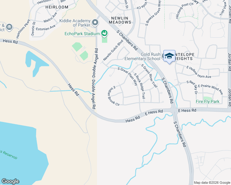 map of restaurants, bars, coffee shops, grocery stores, and more near 15723 East Buffalo Gap Lane in Parker